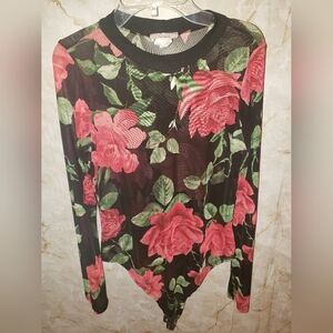 Chic Floral Bodysuit - Black and Pink
